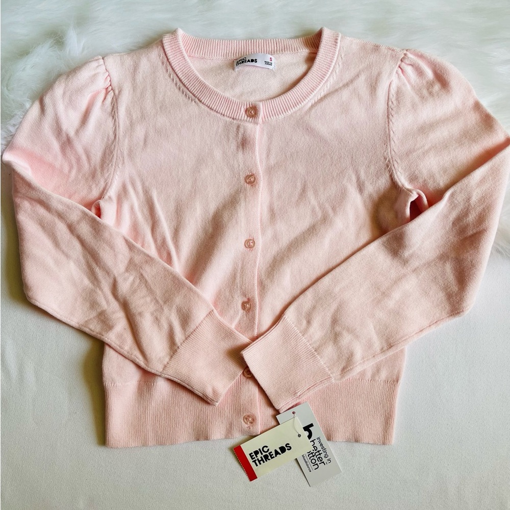 Brand New With Tags Epic Threads Little Girl Pink Button Up Sweater Size S